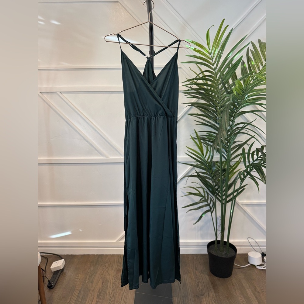Green Jumpsuit with side slits both legs